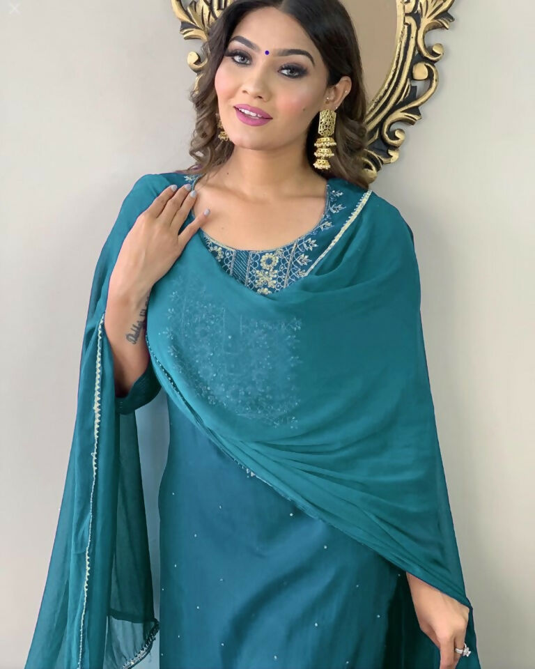 Partywear Designer Firozy Rayon Slub Stitched Suit With Dupatta - Tanisha | Grocsy