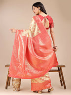 Shree Shyam Fashion Aura Silk Cream Red Banarasi Silk Saree | Grocsy
