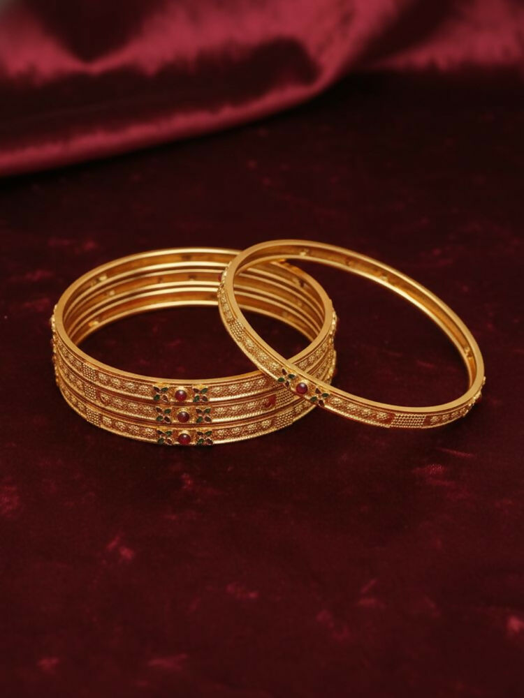 NVR Women Set of 4 Gold Plated Artificial Stone Bangle | Grocsy