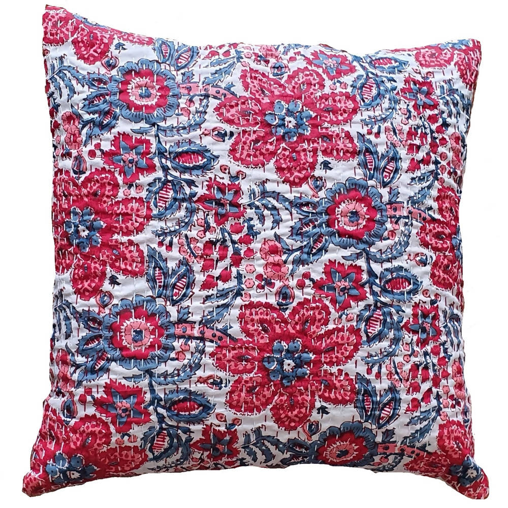 The Decor Nook Red And Blue Floral Print Cushion Cover | Grocsy