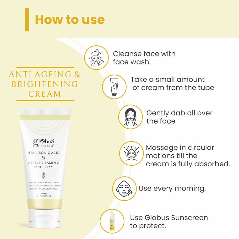 Globus Naturals Hyaluronic Acid & Vitamin C Anti Ageing Face Cream | Grocsy