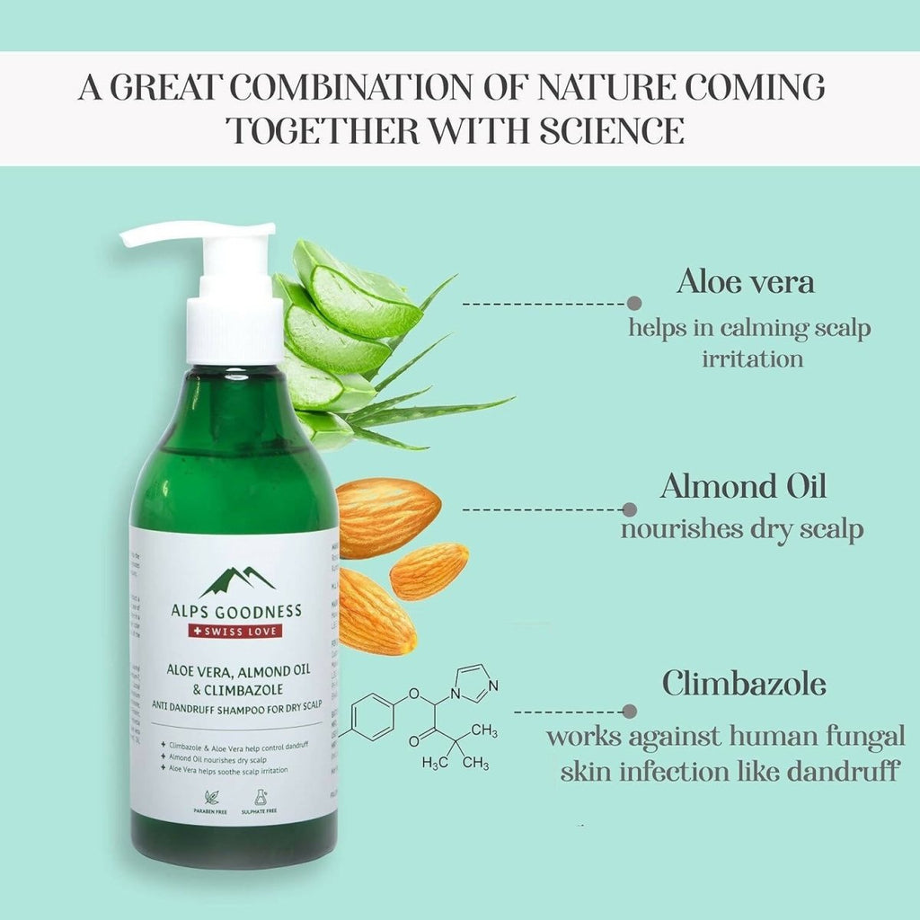 Alps Goodness Aloe Vera, Almond Oil & Climbazole Anti-Dandruff Shampoo | Grocsy