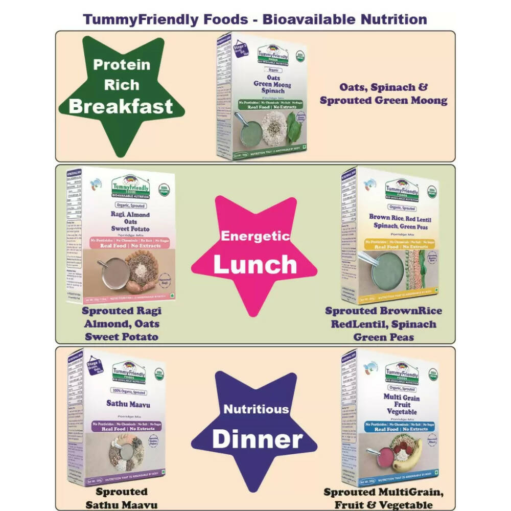 TummyFriendly Foods Organic Certified Stage3 Sprouted Porridge Mixes - 5 Packs | Grocsy