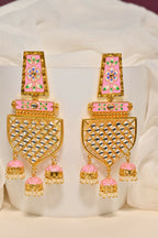 Pink Traditional Gold-Polished Meenakari Jhumka Jhumki Earrings Indian Jewellery For Women Girls By House of Ree - Swadesiicart