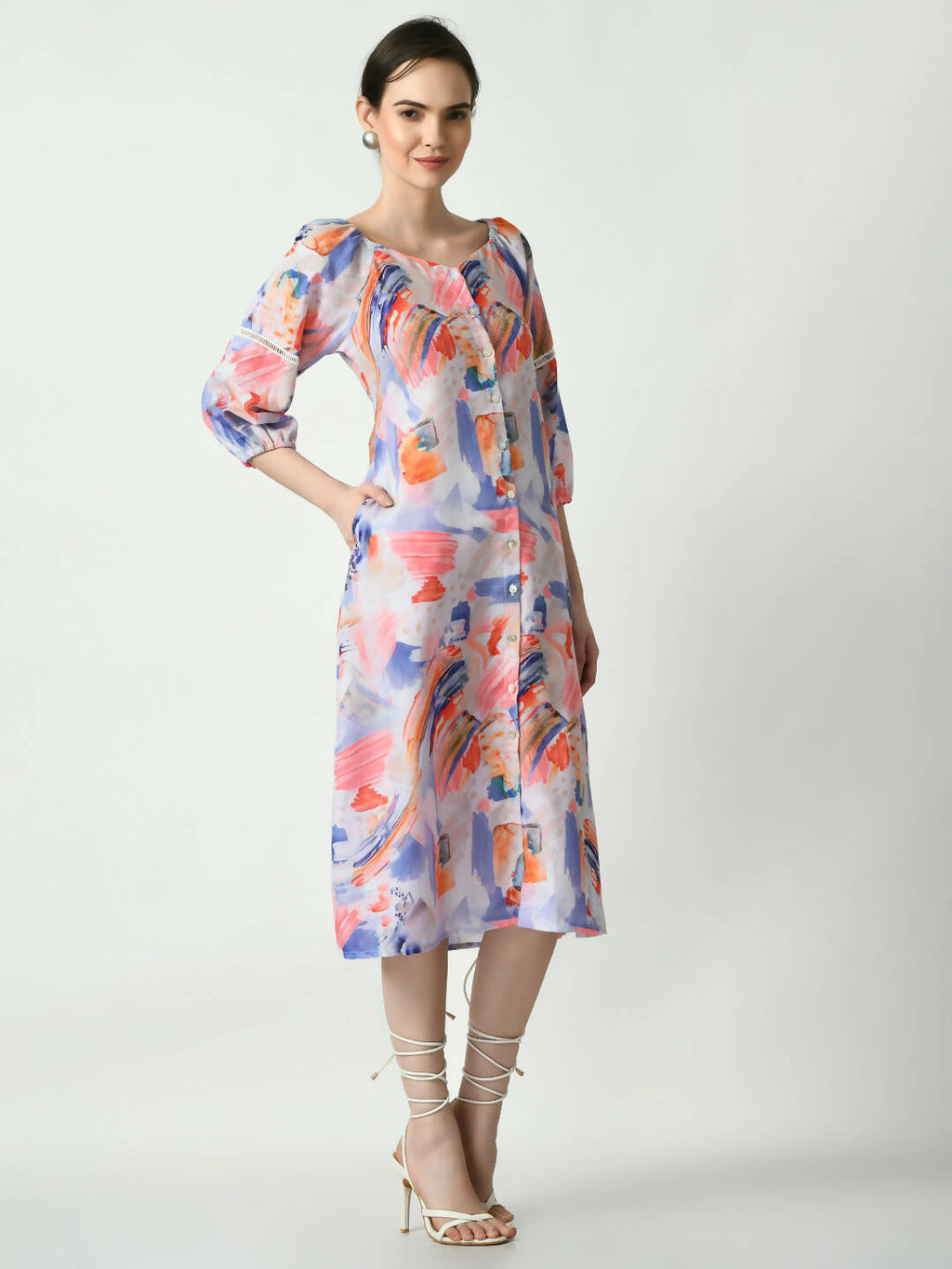 Myshka Women's Multi Abstract Printed A-Line Dress | Grocsy