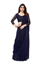 Vamika Ethnic Fire Navy Pearls Net Saree | Grocsy