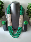 Inhanns Saree Shobha Statement Necklace & Earring Set - Green Neclkace With Earrings | Grocsy