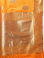 Lorenvalley Fashion Orange Soft Silk Woven Design Gold Zari Weaving Saree | Grocsy