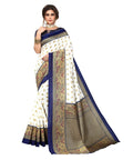 Vamika white & navy Printed Art Silk Saree | Grocsy