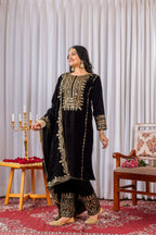 Teeya Creation Black Color Velvet Designer Embroidery Work party Wear Suit | Grocsy