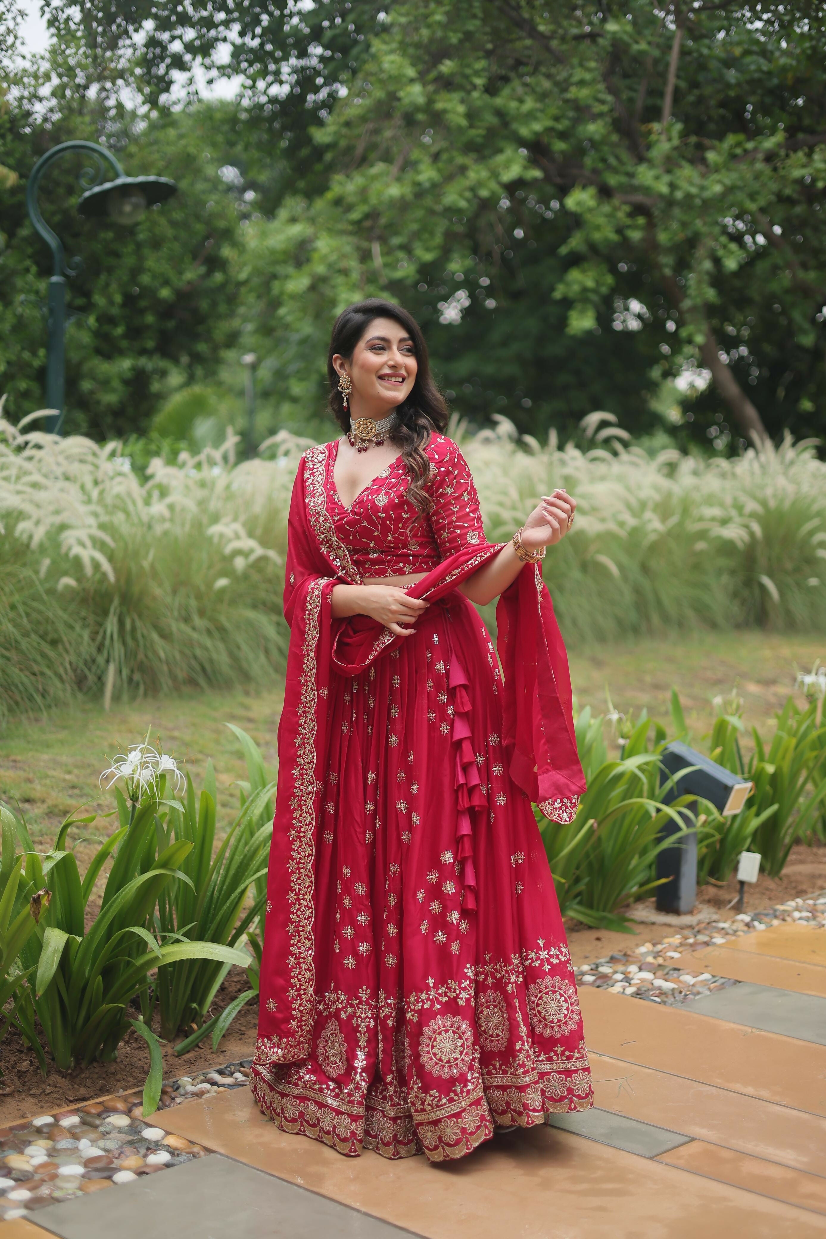 Lorenvalley Ranipink Rangoli Silk Heavy Sequins & Thread Embroidered work Lehenga Choli | Grocsy