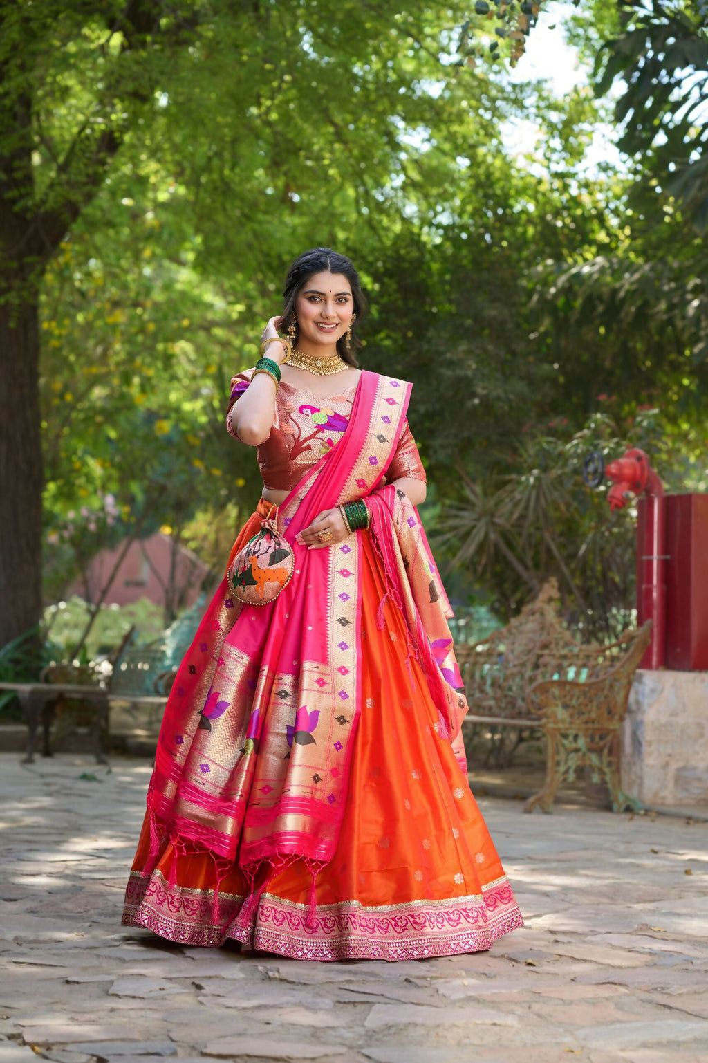 Vastranavya Perfect Classic And Contemporary Fashion Paithani Lehenga Choli - Red | Grocsy