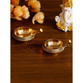 eCraftIndia Set of 2 Gold-Toned Auspicious Handcrafted Brass Diya | Grocsy
