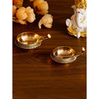 eCraftIndia Set of 2 Gold-Toned Auspicious Handcrafted Brass Diya | Grocsy