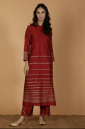 Cheera Women's Silk Blend Fancy Maroon Kurta Palazzo Set | Grocsy