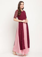 Ahalyaa Women Wine Crepe Glitter Print Dress | Grocsy