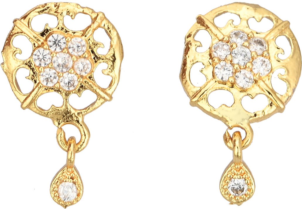 AanyaCentric Stylish Silver Plated Anklet & Gold-Polished American Diamond Earring Combo for Girls & Women