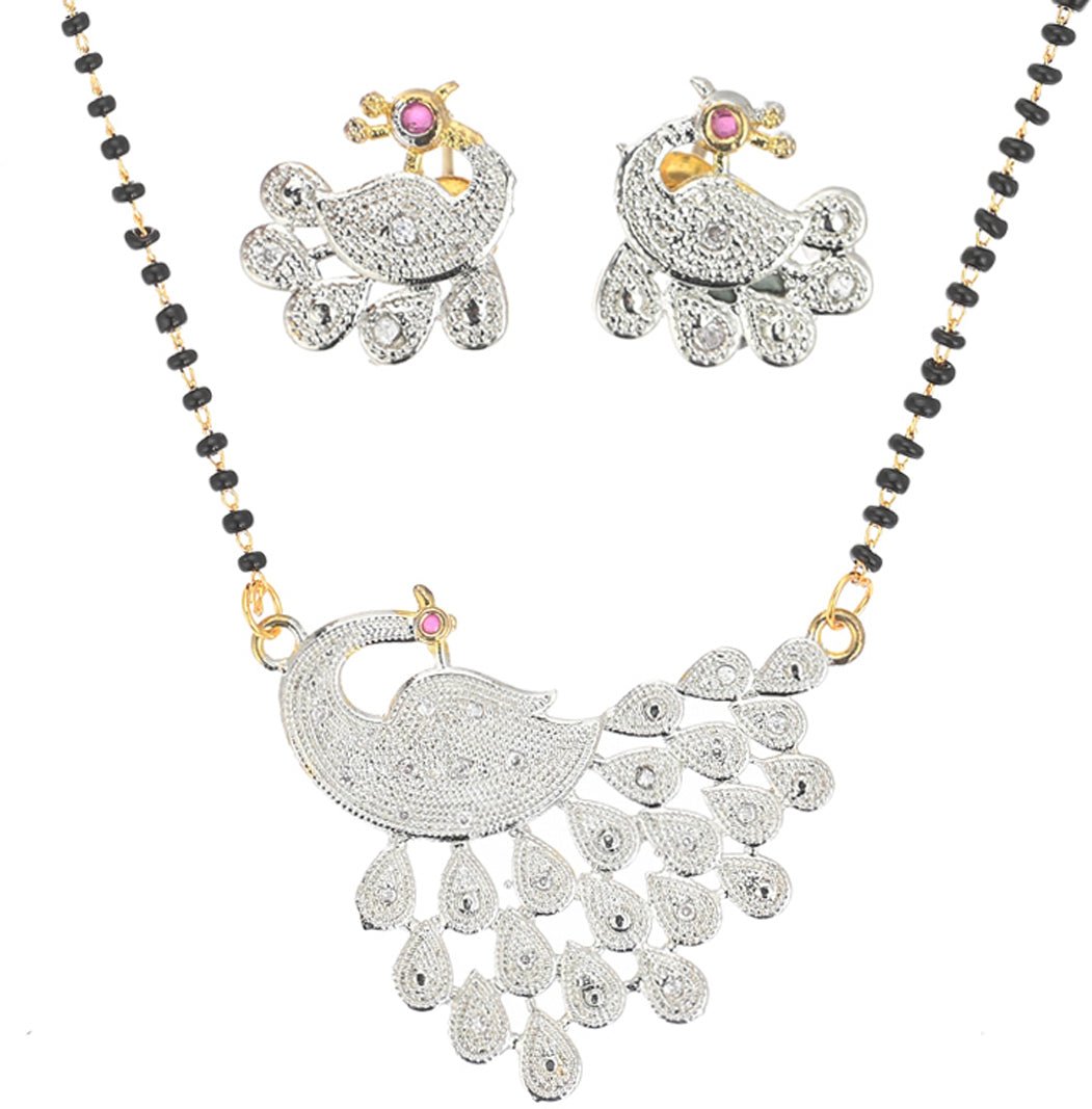 AanyaCentric Ad Short Mangalsutra Set Pendant with Earrings Golden | Grocsy