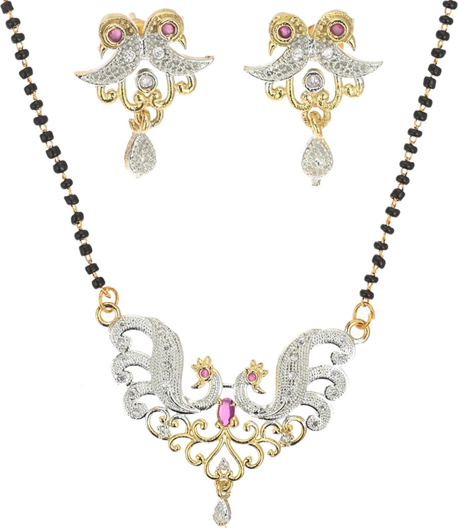 AanyaCentric Ad Short Mangalsutra Set Pendant with Earrings Golden | Grocsy