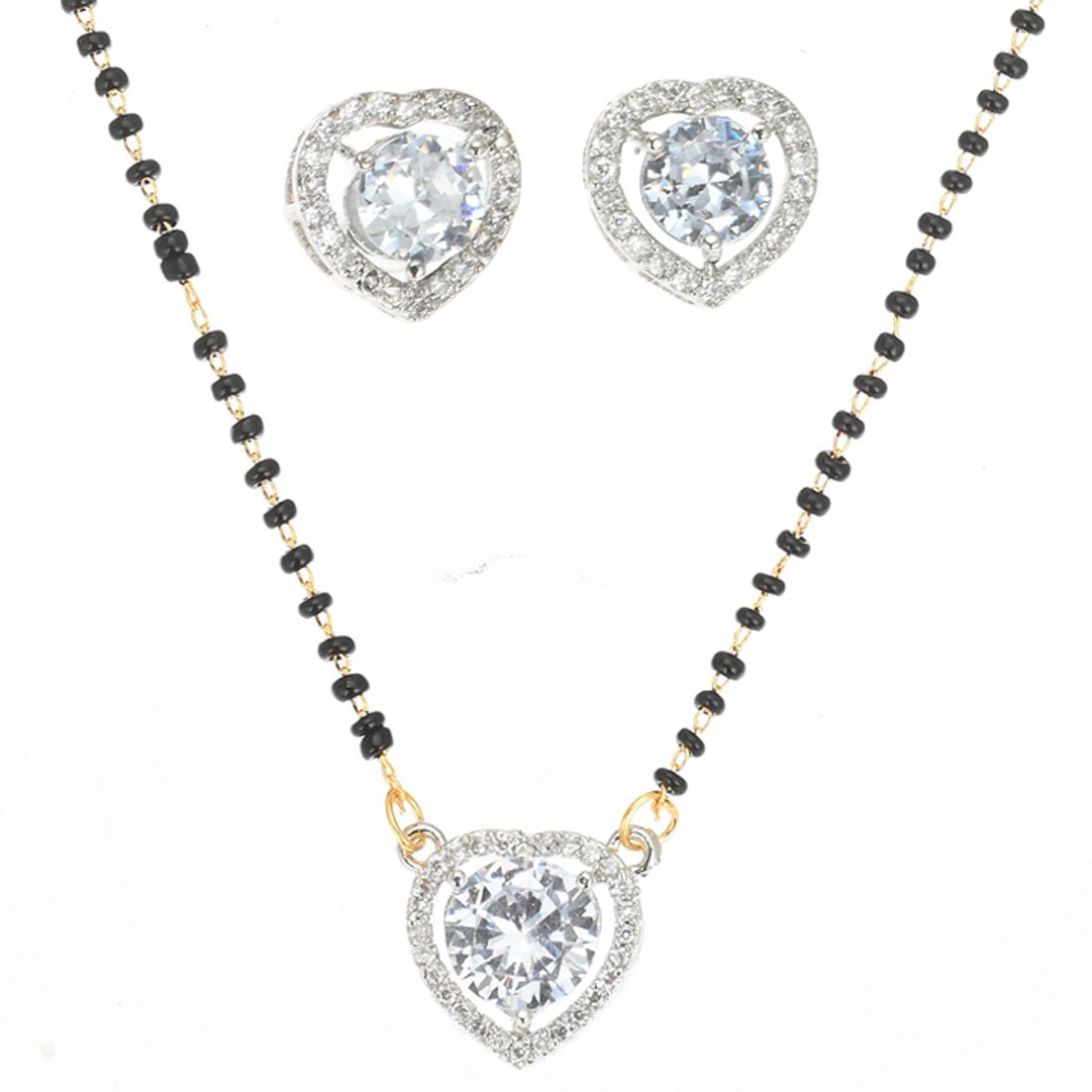 AanyaCentric Ad Short Mangalsutra Set Pendant with Earrings Golden | Grocsy