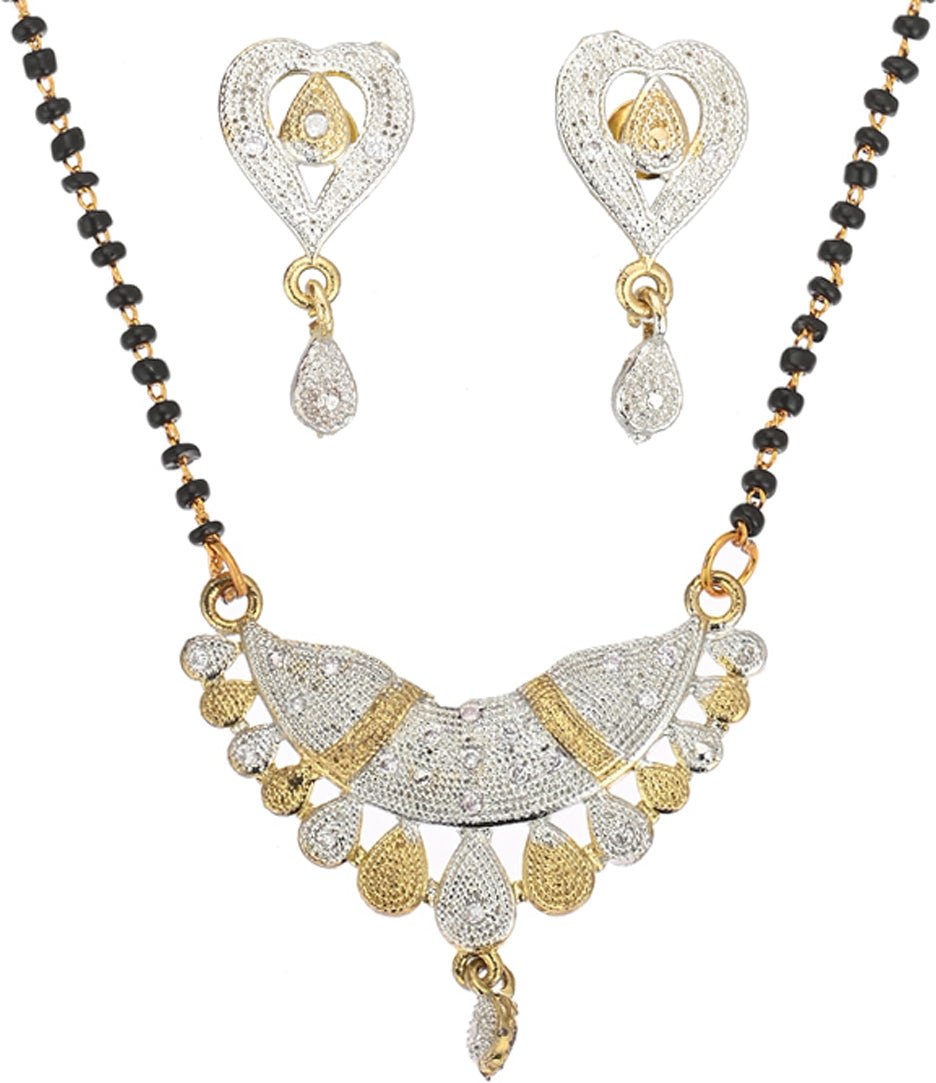 AanyaCentric Ad Short Mangalsutra Set Pendant with Earrings Golden | Grocsy