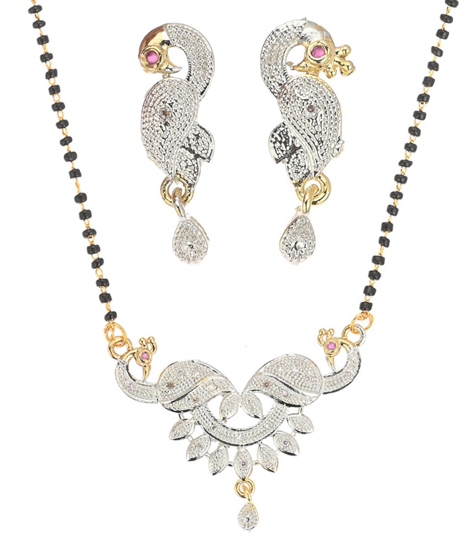 AanyaCentric Ad Short Mangalsutra Set Pendant with Earrings Golden | Grocsy