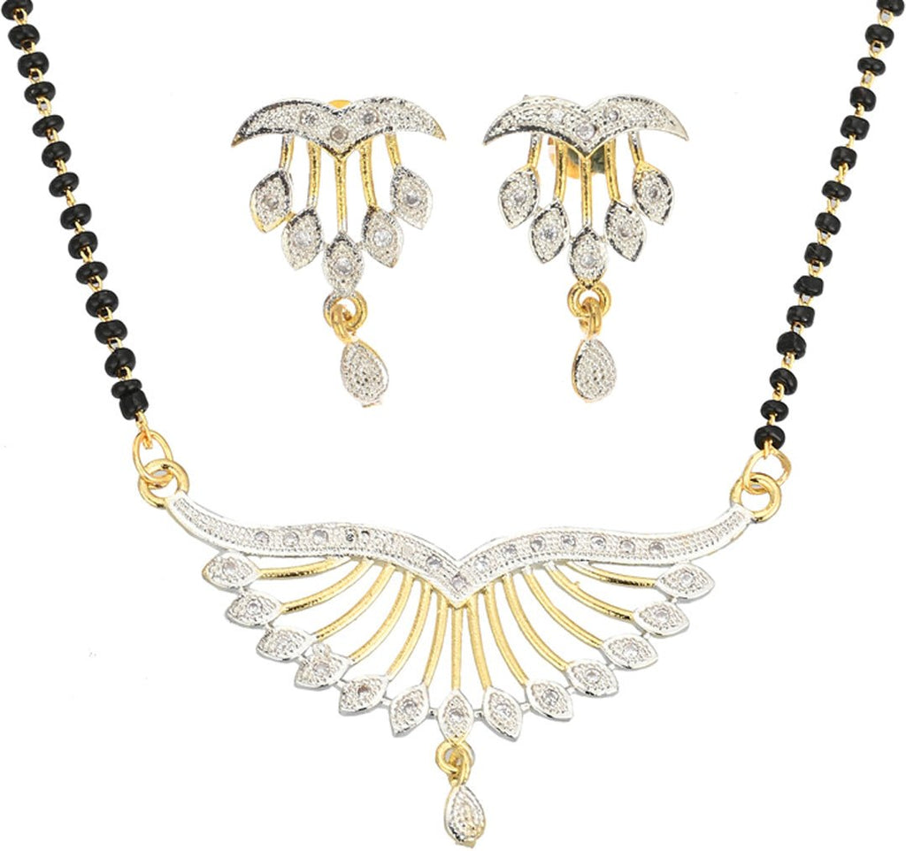AanyaCentric Ad Short Mangalsutra Set Pendant with Earrings Golden | Grocsy