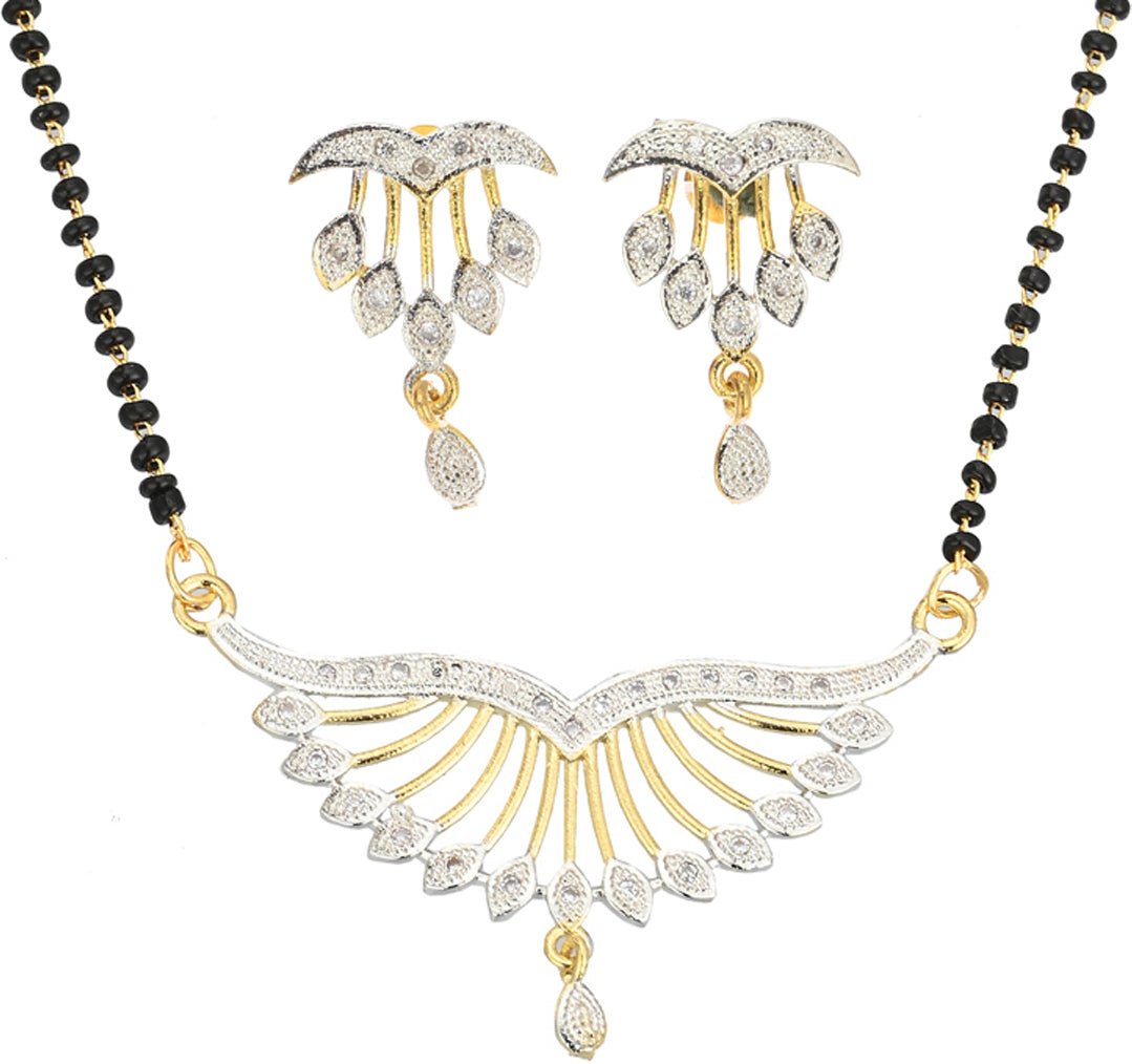 AanyaCentric Ad Short Mangalsutra Set Pendant with Earrings Golden | Grocsy