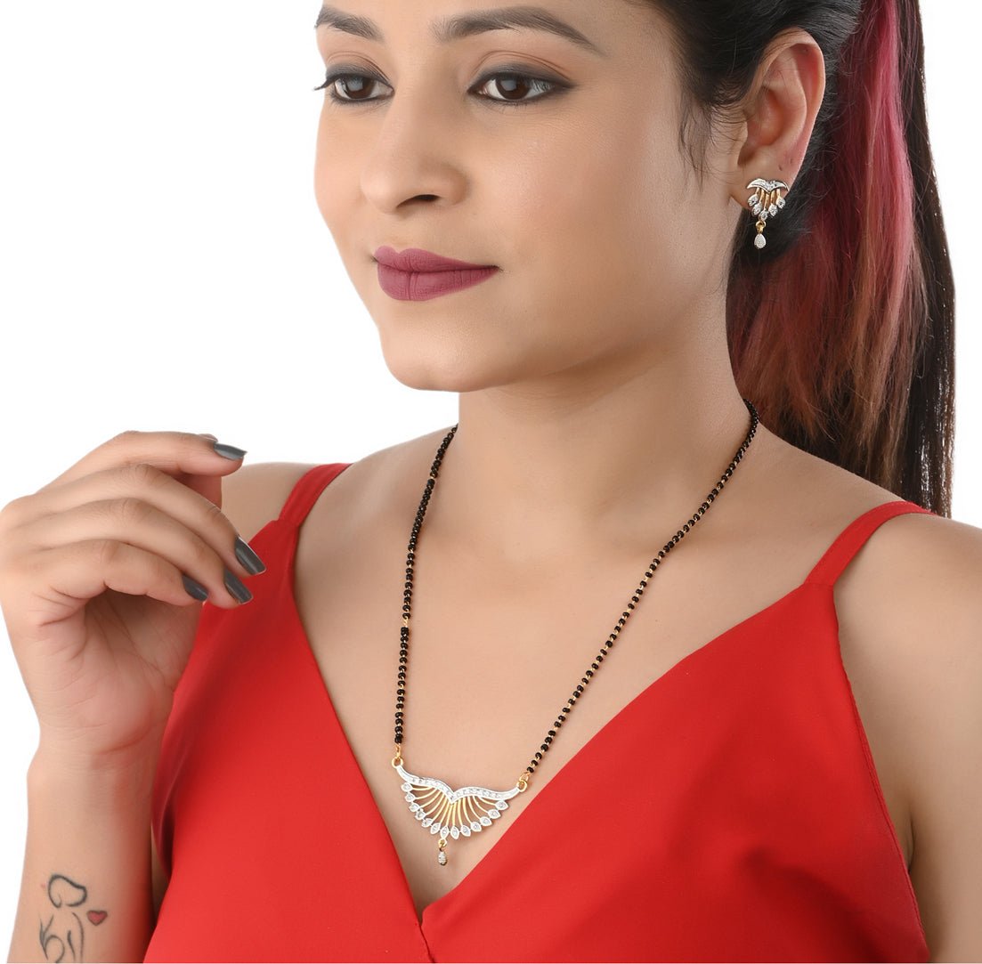 AanyaCentric Ad Short Mangalsutra Set Pendant with Earrings Golden | Grocsy