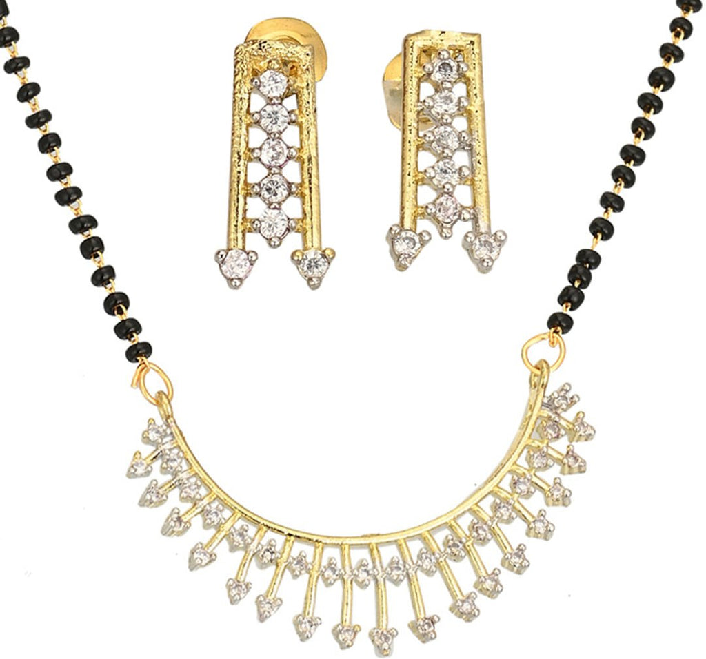 AanyaCentric Ad Short Mangalsutra Set Pendant with Earrings Golden | Grocsy