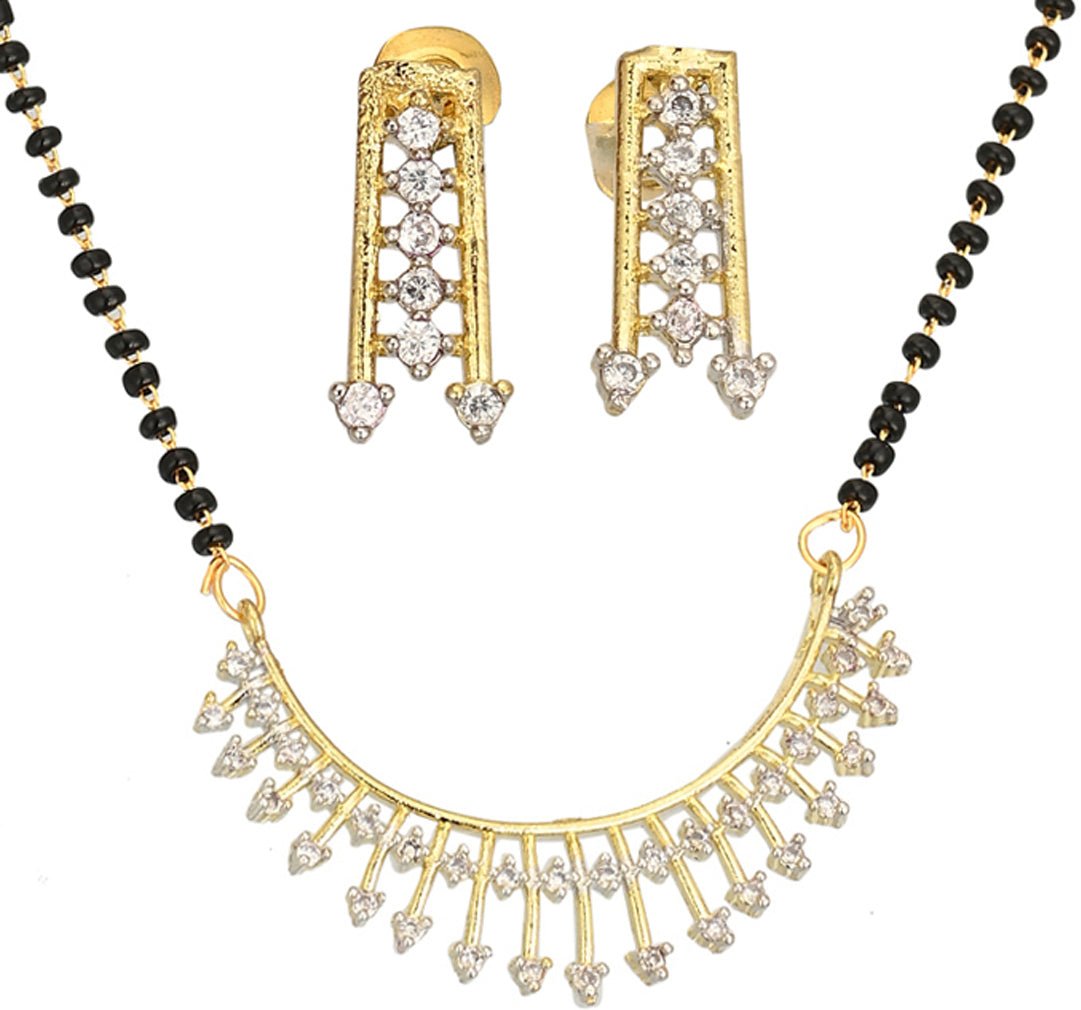 AanyaCentric Ad Short Mangalsutra Set Pendant with Earrings Golden | Grocsy