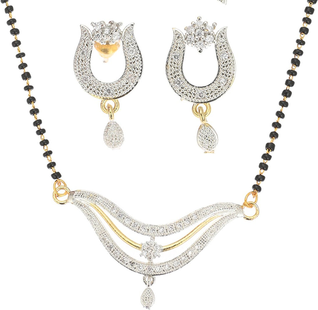 AanyaCentric Ad Short Mangalsutra Set Pendant with Earrings Golden | Grocsy