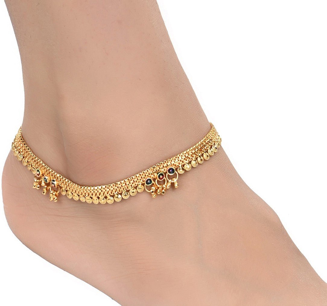 AanyaCentric Gold-Polished White Metal Payal Indian Traditional Ethnic Fashion Imitation Jewellery Foot Chain | Grocsy