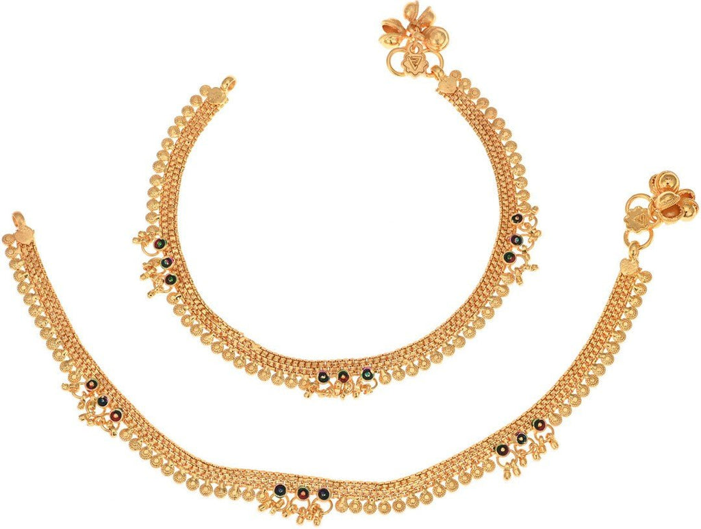 AanyaCentric Gold-Polished White Metal Payal Indian Traditional Ethnic Fashion Imitation Jewellery Foot Chain | Grocsy