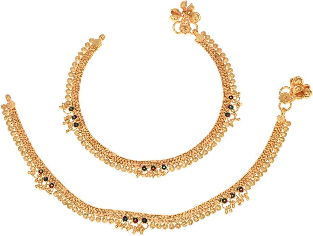 AanyaCentric Gold-Polished White Metal Payal Indian Traditional Ethnic Fashion Imitation Jewellery Foot Chain | Grocsy