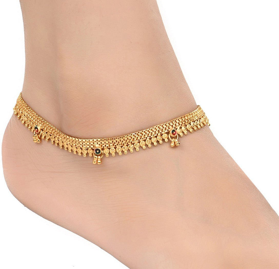 AanyaCentric Gold-Polished White Metal Payal Indian Traditional Ethnic Fashion Imitation Jewellery Foot Chain | Grocsy