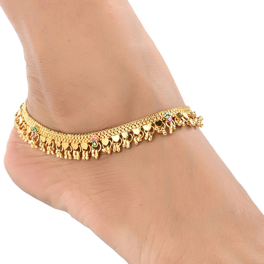 AanyaCentric Gold-Polished White Metal Payal Indian Traditional Ethnic Fashion Imitation Jewellery Foot Chain | Grocsy