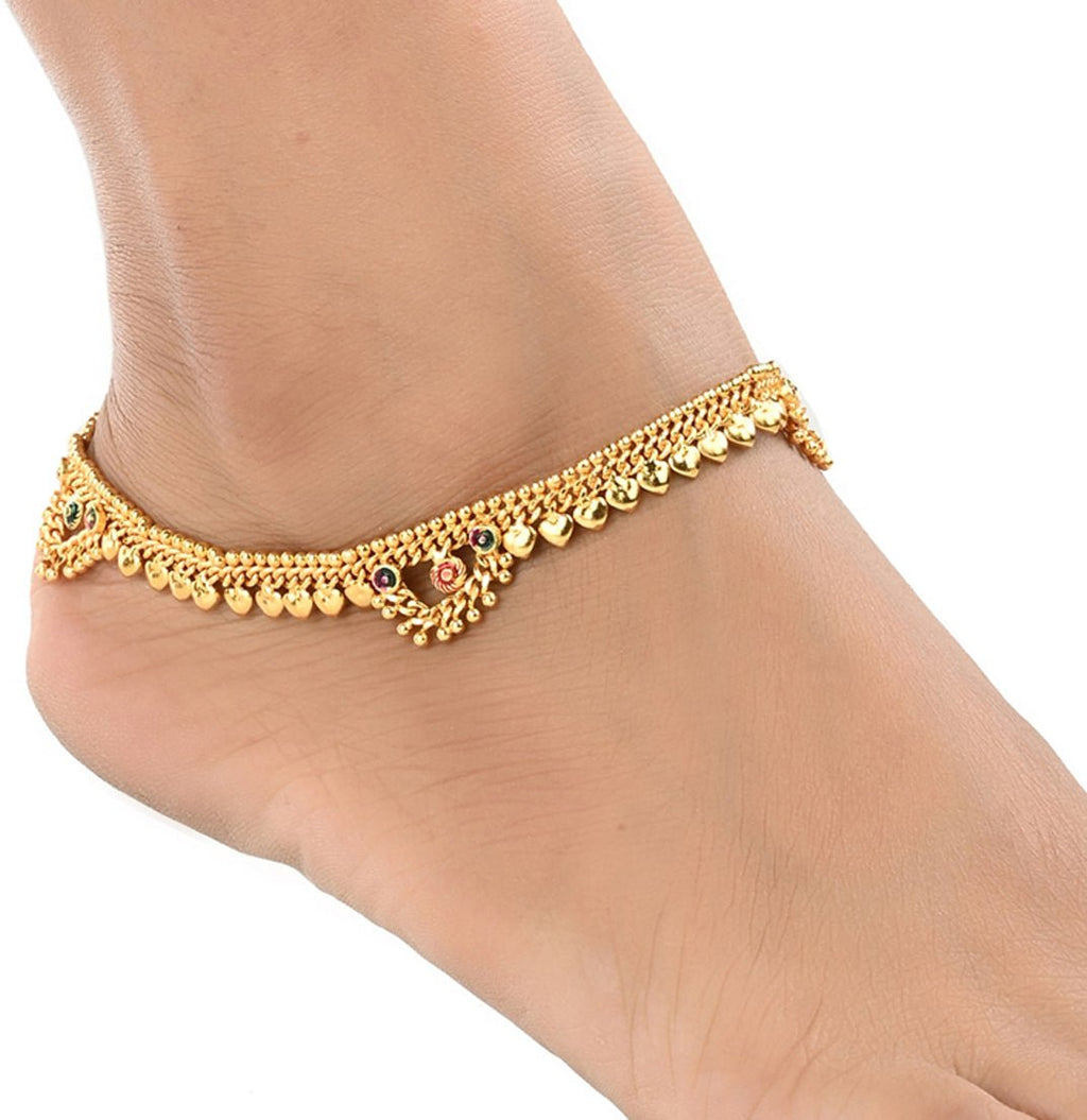 AanyaCentric Gold-Polished White Metal Payal Indian Traditional Ethnic Fashion Imitation Jewellery Foot Chain | Grocsy
