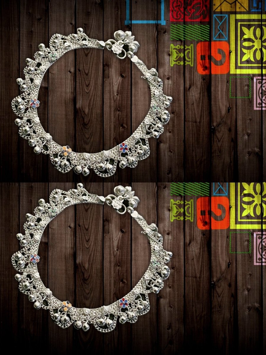 AanyaCentric Silver Plated White Metal Payal Indian Traditional Ethnic Fashion Imitation Jewellery Foot Chain | Grocsy