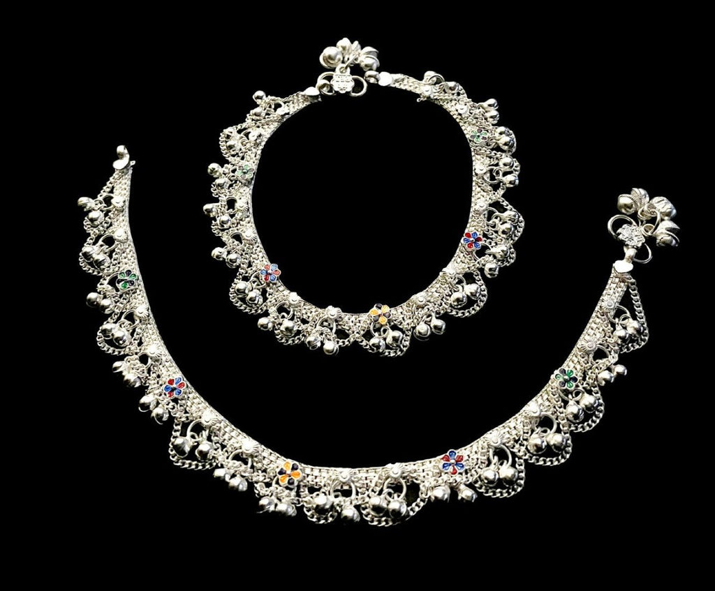 AanyaCentric Silver Plated White Metal Payal Indian Traditional Ethnic Fashion Imitation Jewellery Foot Chain | Grocsy