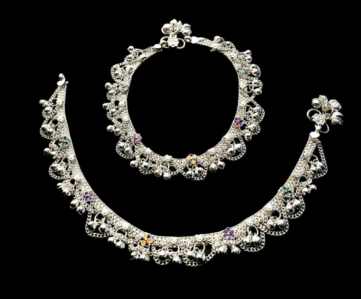 AanyaCentric Silver Plated White Metal Payal Indian Traditional Ethnic Fashion Imitation Jewellery Foot Chain | Grocsy