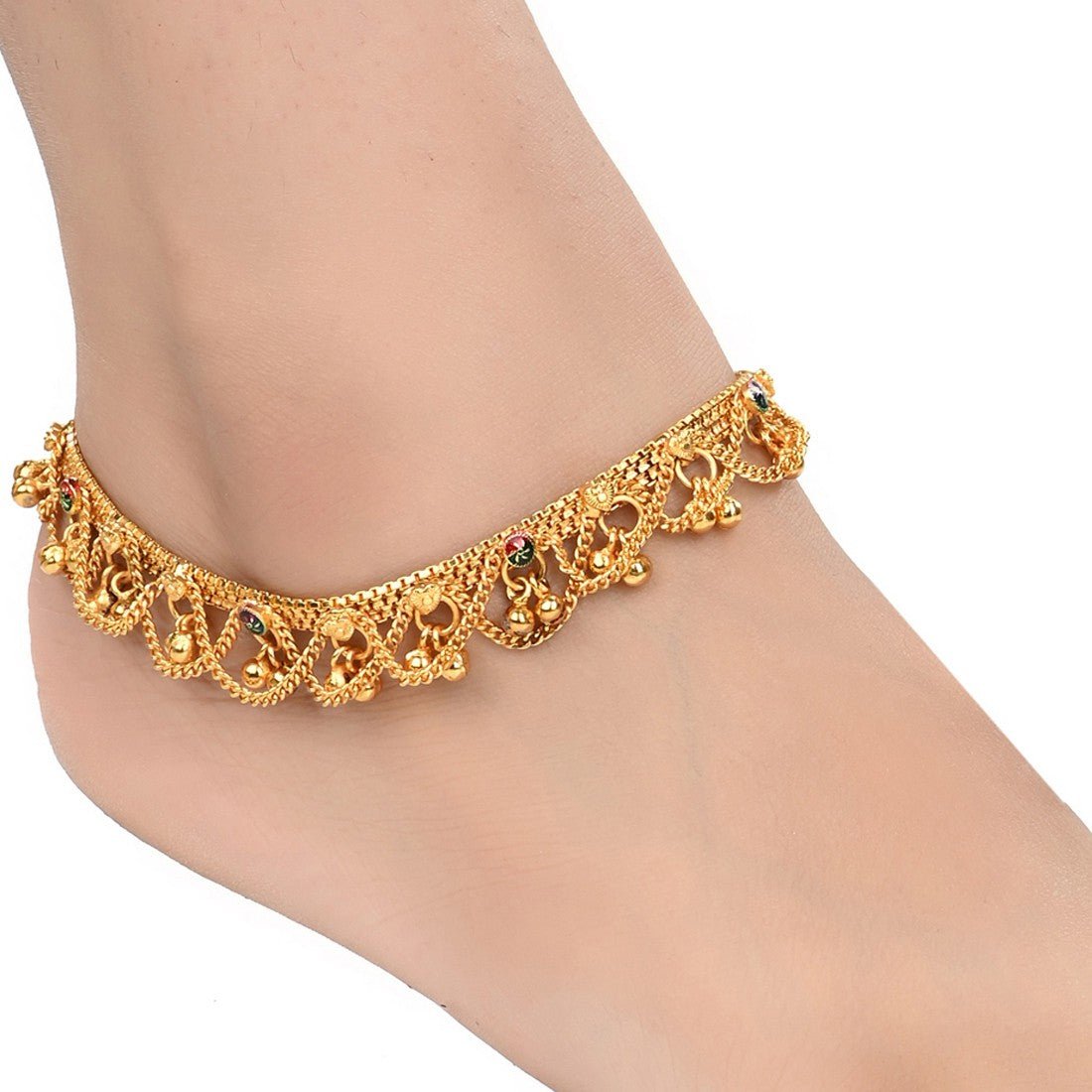 AanyaCentric Gold-Polished White Metal Payal Indian Traditional Ethnic Fashion Imitation Jewellery Foot Chain | Grocsy
