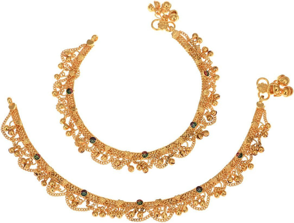 AanyaCentric Gold-Polished White Metal Payal Indian Traditional Ethnic Fashion Imitation Jewellery Foot Chain | Grocsy