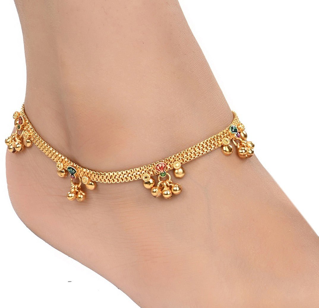 AanyaCentric Gold-Polished White Metal Payal Indian Traditional Ethnic Fashion Imitation Jewellery Foot Chain | Grocsy