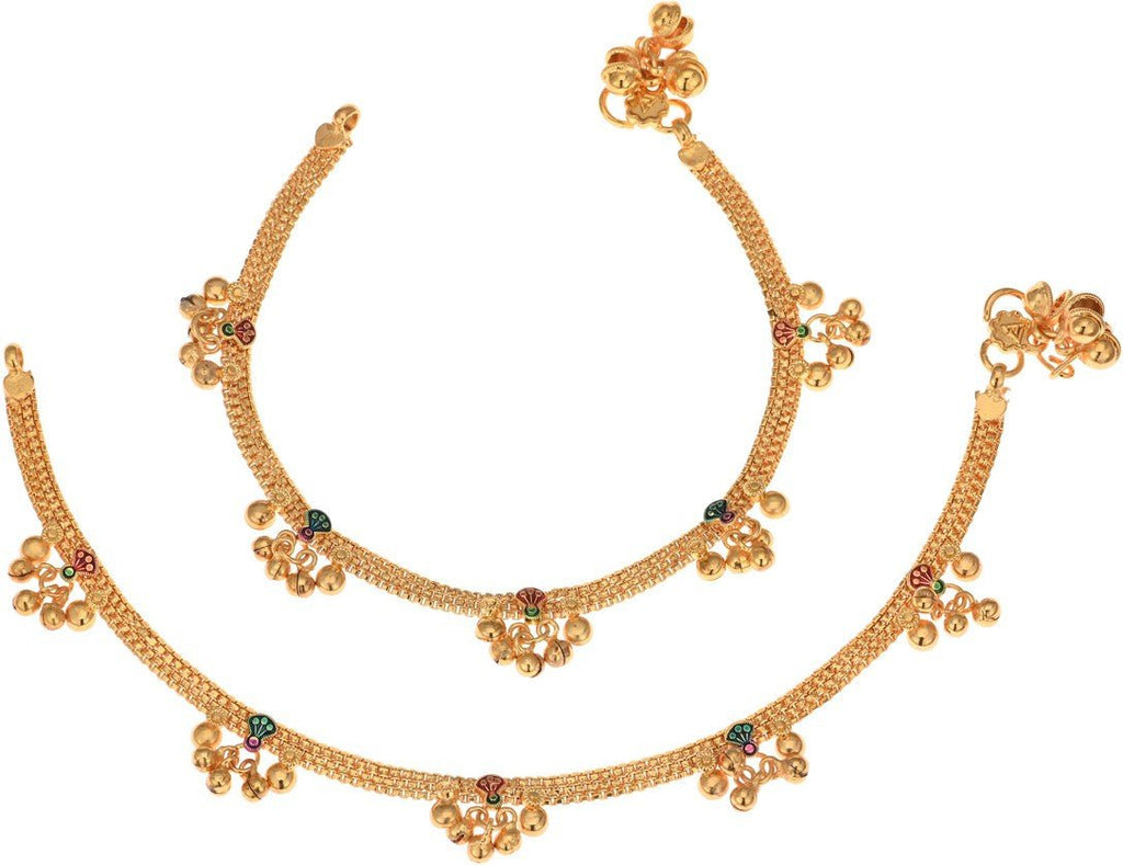 AanyaCentric Gold-Polished White Metal Payal Indian Traditional Ethnic Fashion Imitation Jewellery Foot Chain | Grocsy