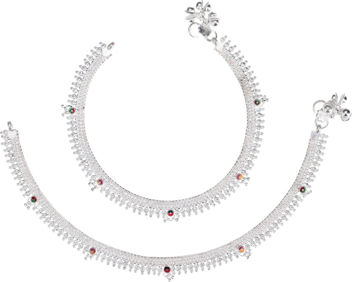 AanyaCentric Silver Plated White Metal Payal Indian Traditional Ethnic Fashion Imitation Jewellery Foot Chain | Grocsy