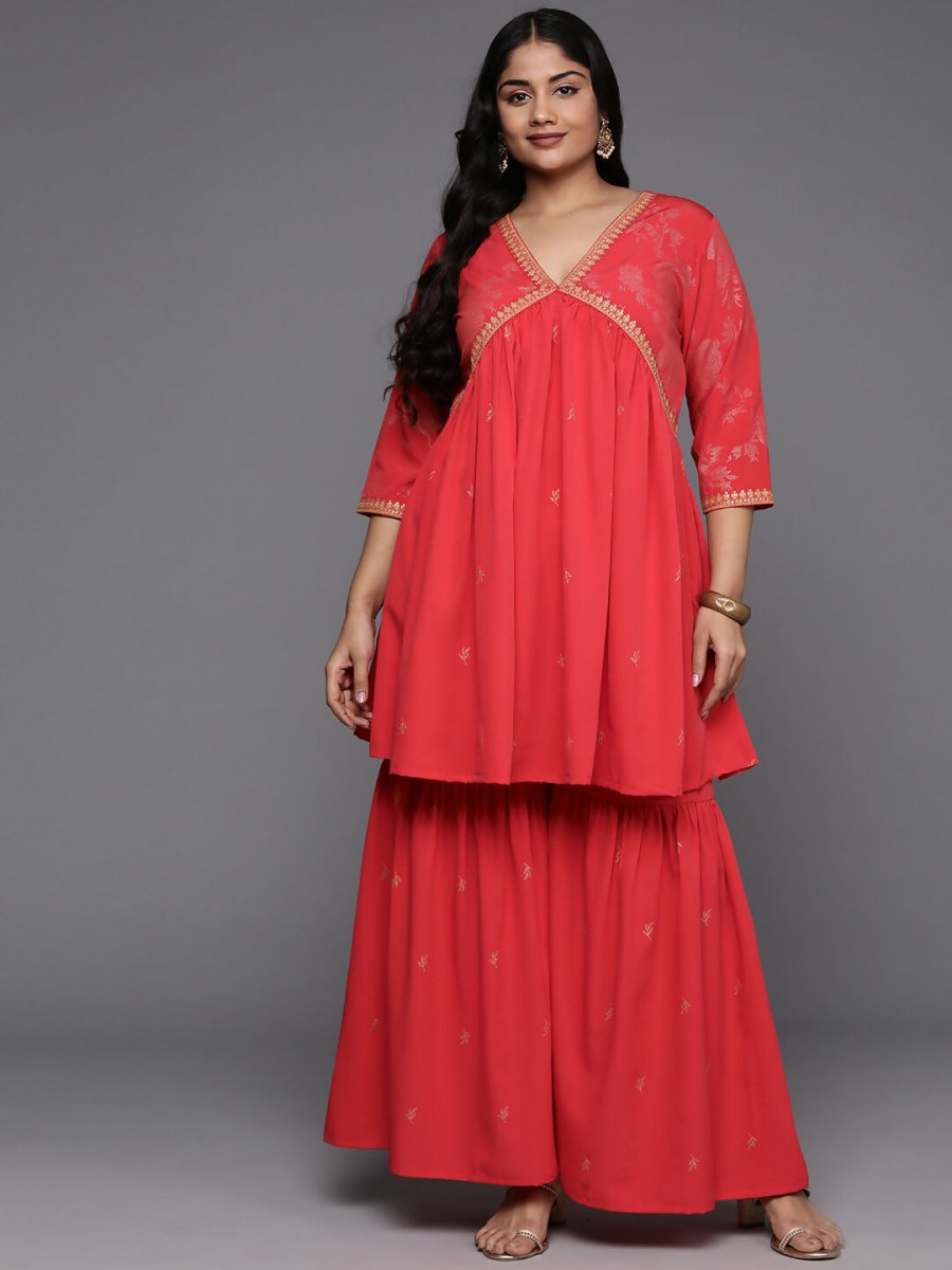 Ahalyaa Women's Traditional Wear Co-ords - Red | Grocsy