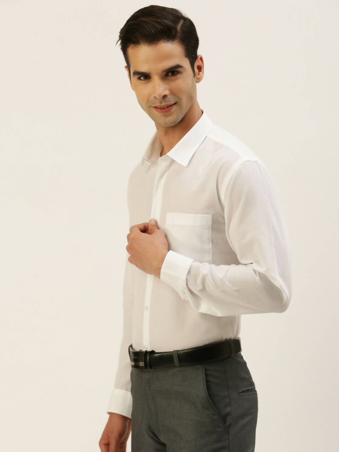 Ramraj Cotton Mens Full Sleeve Formal Poly Cotton White Shirt | Grocsy