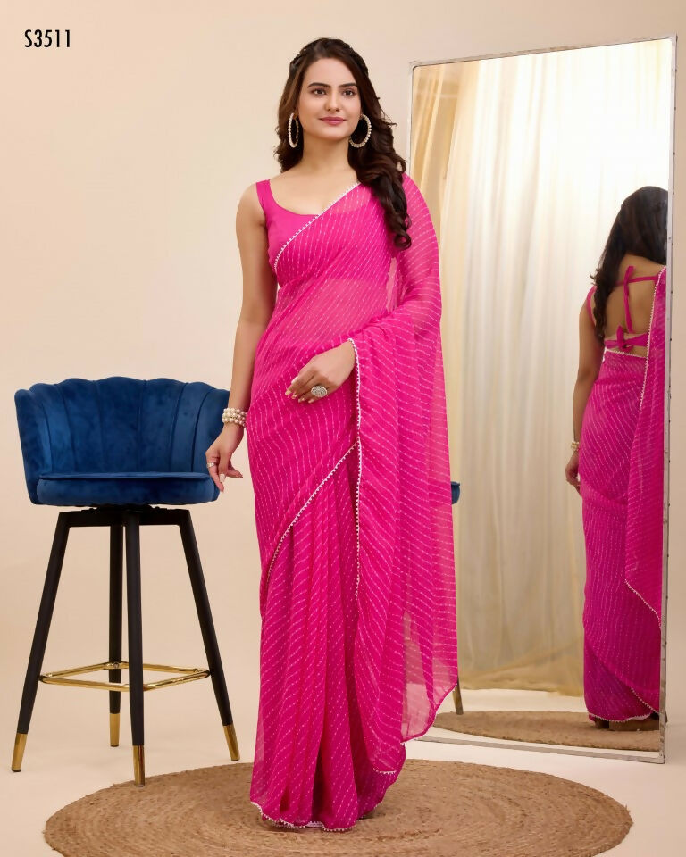 Pink Georgette Designer Printed Ready To Wear Saree - Ibiza | Grocsy