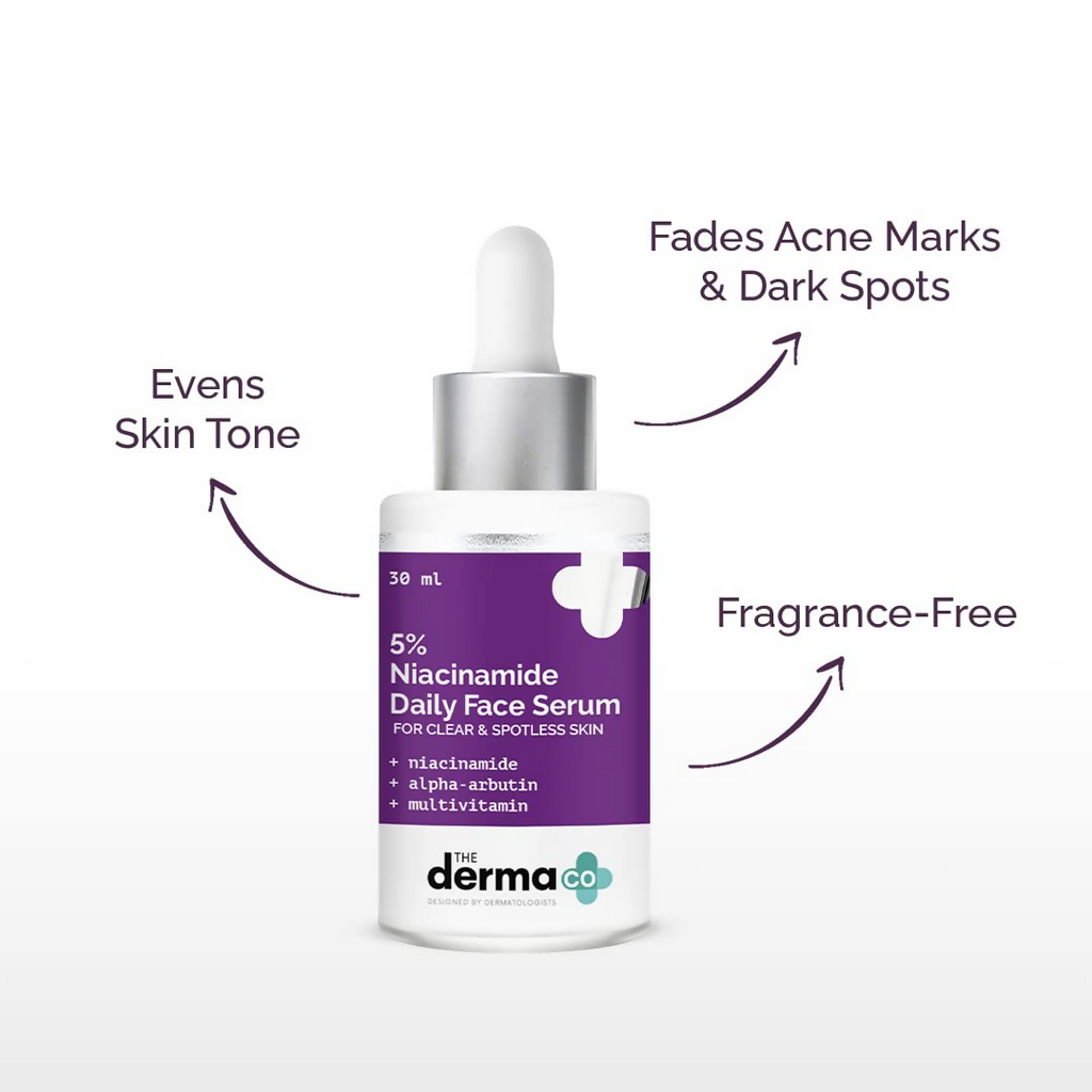 The Derma Co 5% Niacinamide Daily Face Serum With Alpha Arbutin & Multivitamin for Clear & Spotless Skin | Grocsy